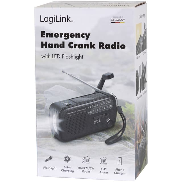 LogiLink Vevradio med ficklampa och solcell Svart