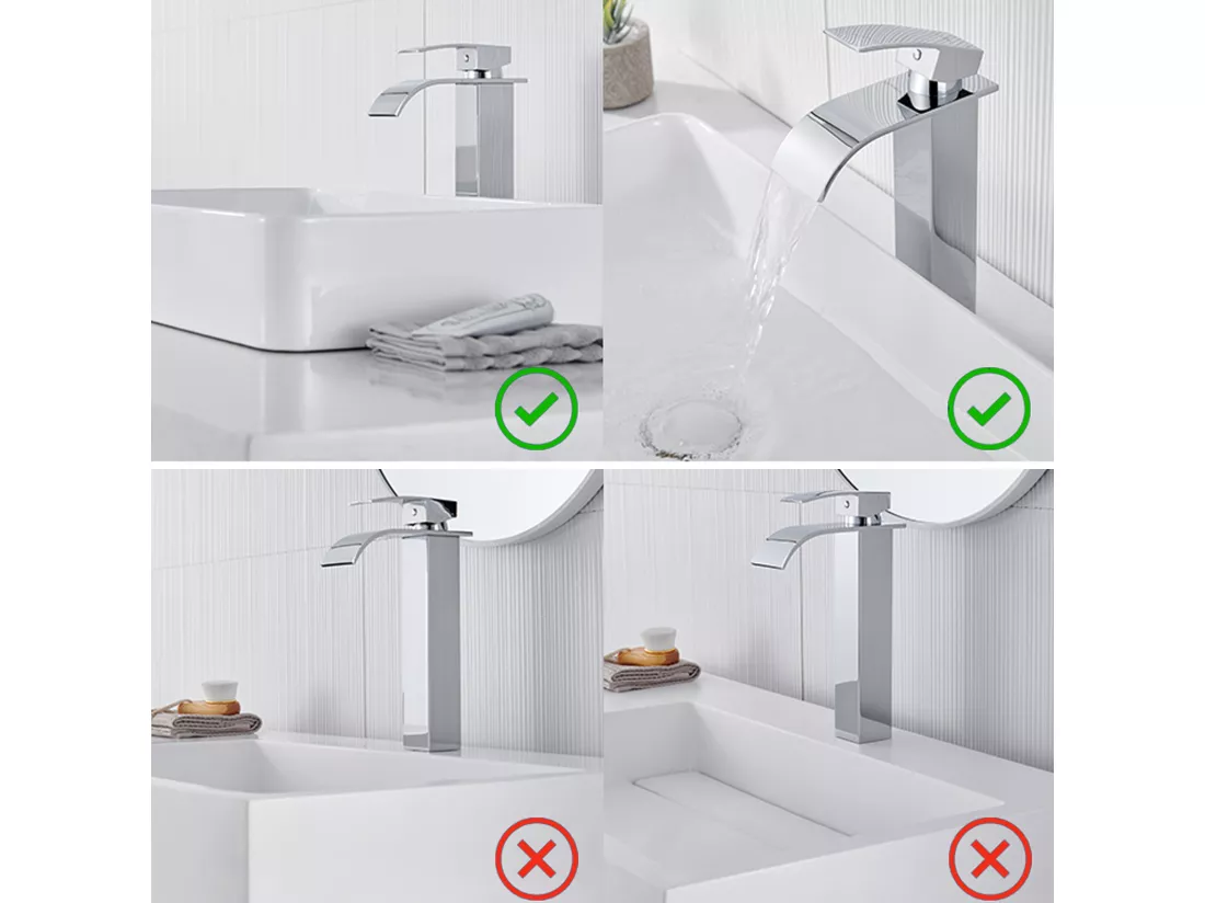 2PCS Auralum Max Robinet Cascade pour Vasque à Poser,Mitigeur Haut pour Lavabo,Robinet Cascade pour Salle Bains en Inox,Robinettrie Monotrou ,Chromé
