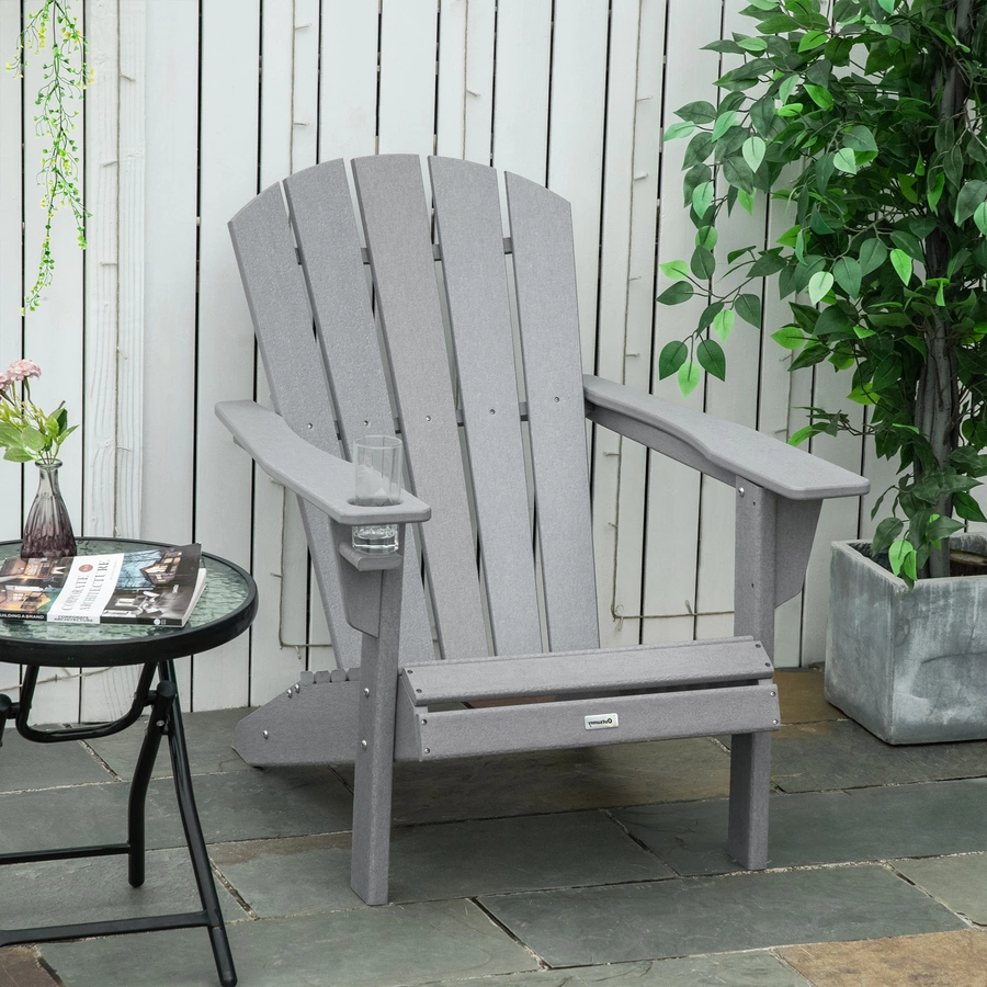 Outsunny Gartenstuhl mit Becherhalter grau