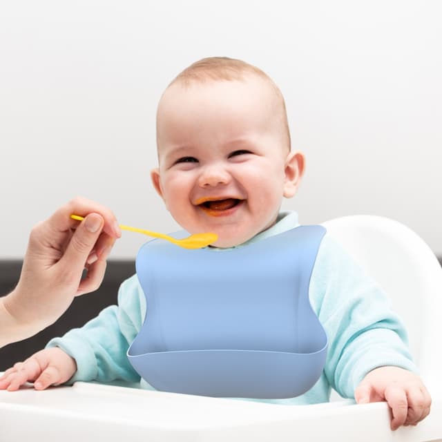 Babyhagesmæk af silikone med drypbakke (blå)