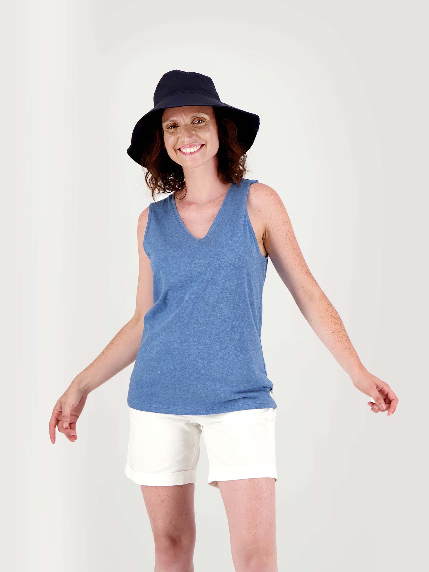 Débardeur Femme Col V Coton Bleu