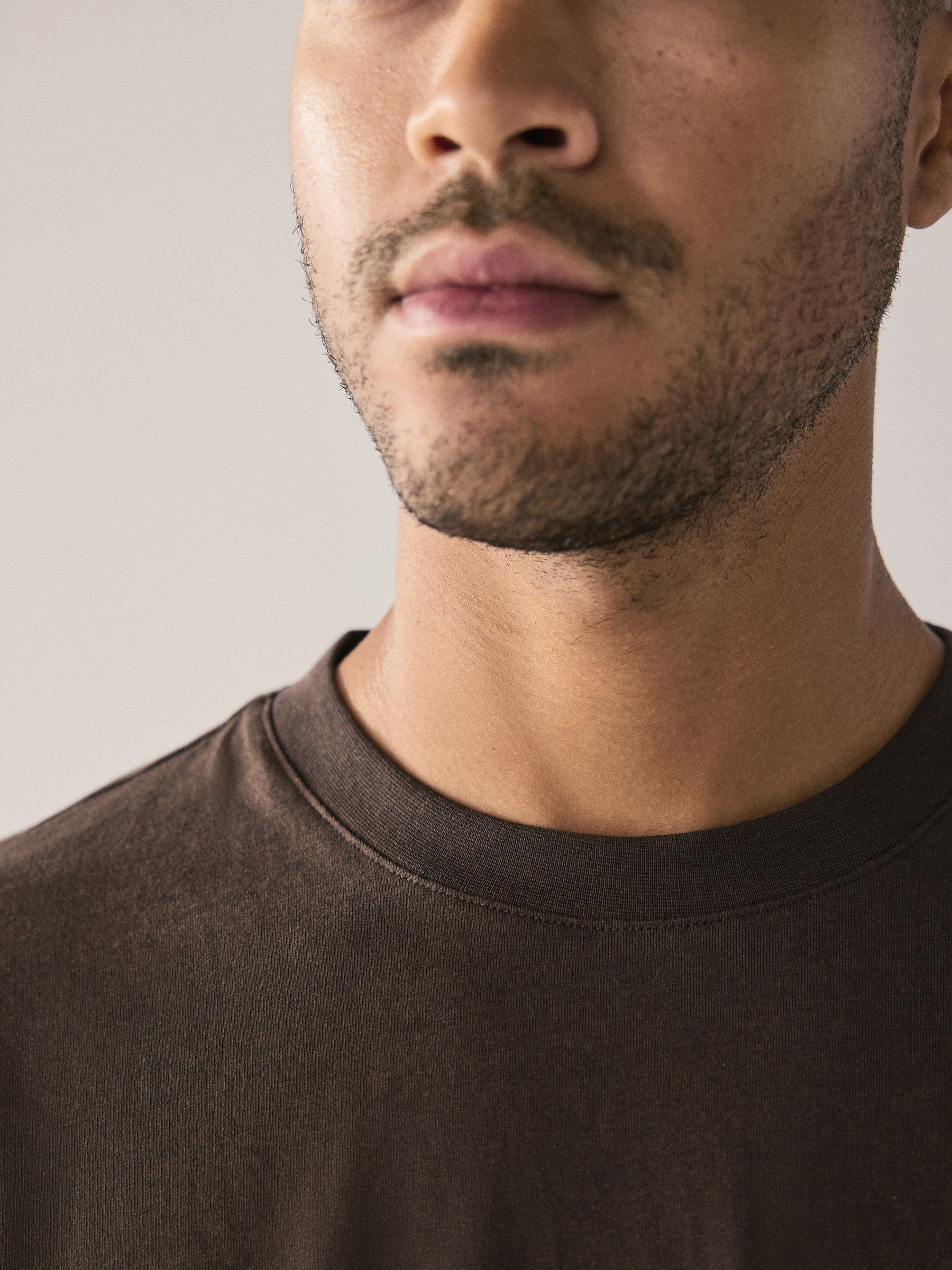 Bruin gemêleerd - Normale Pasvorm - T-shirt met lange mouwen en ronde hals