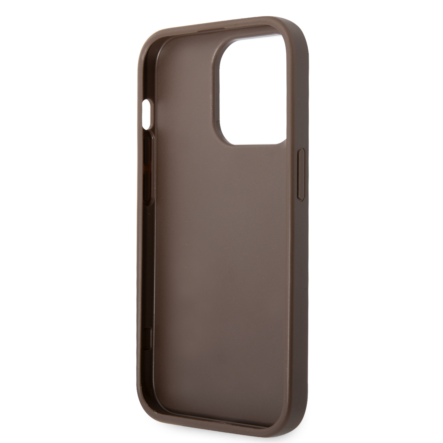 iPhone 14 Pro Leder Hardcase Hülle Metall Logo (GUHCP14L4GMGBR) - Braun / Gold
