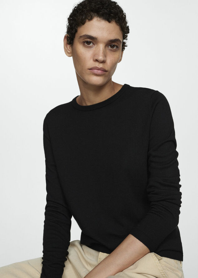 MANGO Fine-knit round-neck sweater Black
