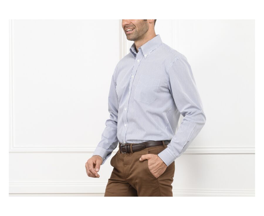 Chemise coton blanche carreaux marine - Poche - SCOTT
