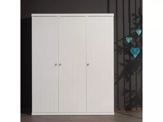 CLEO - Armoire 3 Portes Effet Lambris Blanc Laqué