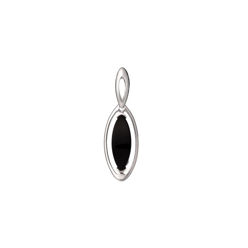 PENDENTIF AGATE NOIR ARGENT RHODIE