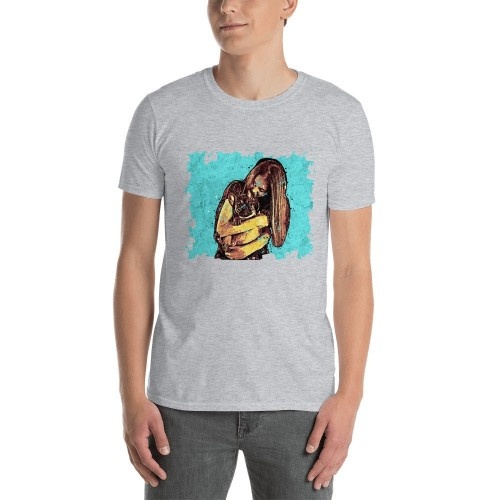 Camiseta masculina Mascochula personalizada com grafite apresentando seu animal de estimação, cinza