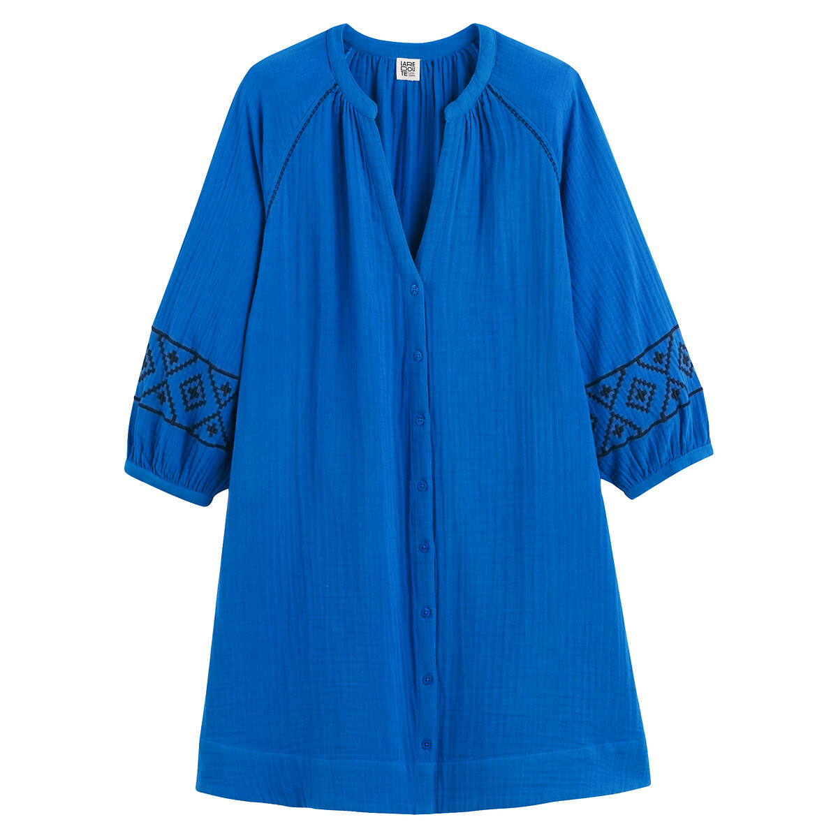 COLEÇÃO LA REDOUTE<br>Vestido curto e evasê, com mangas longas bordadas