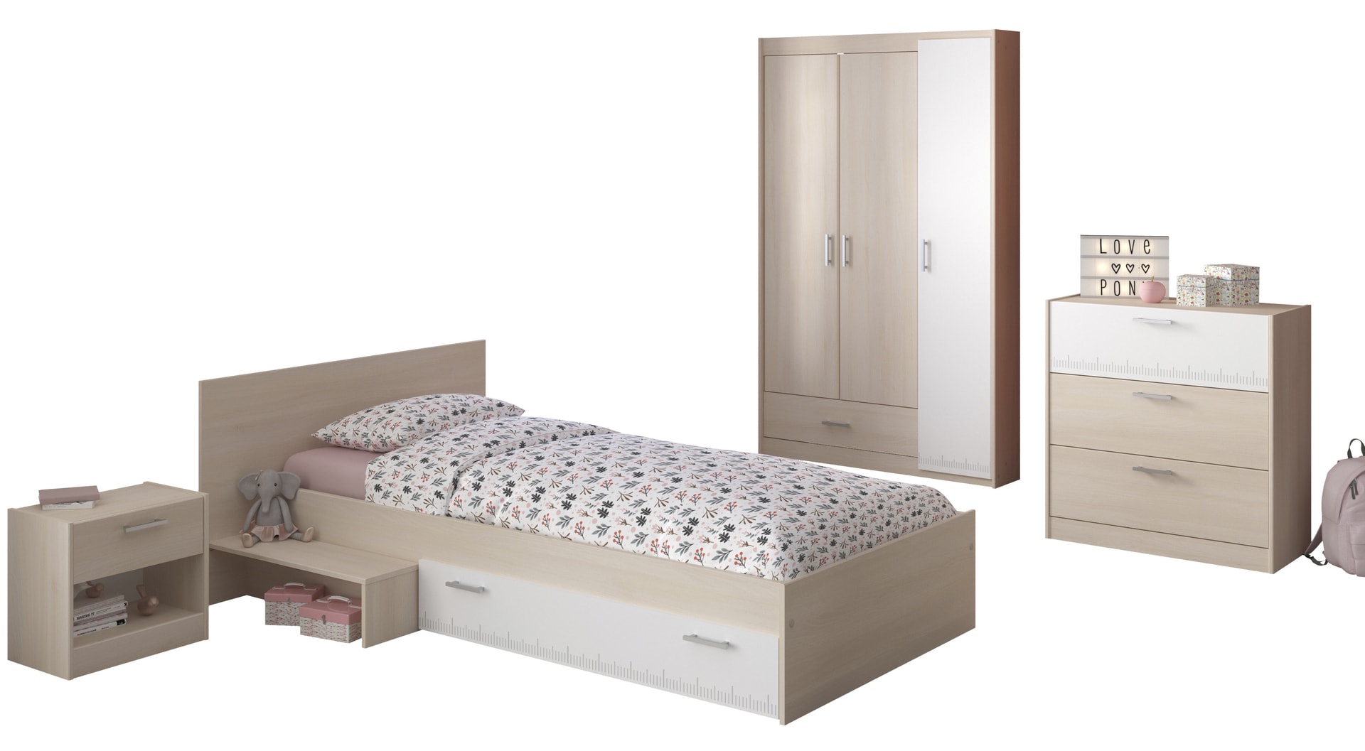 Parisot Kinderzimmer CHARLY 12 weiß/braun 4-teilig