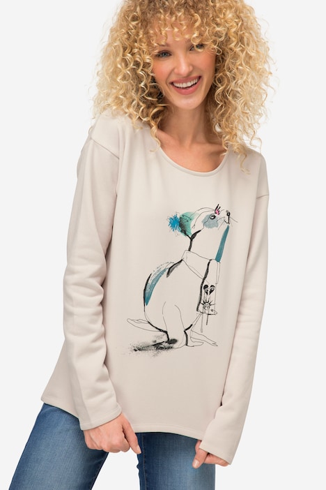 Sweatshirt, Robben-Print, Rundhals, Langarm
