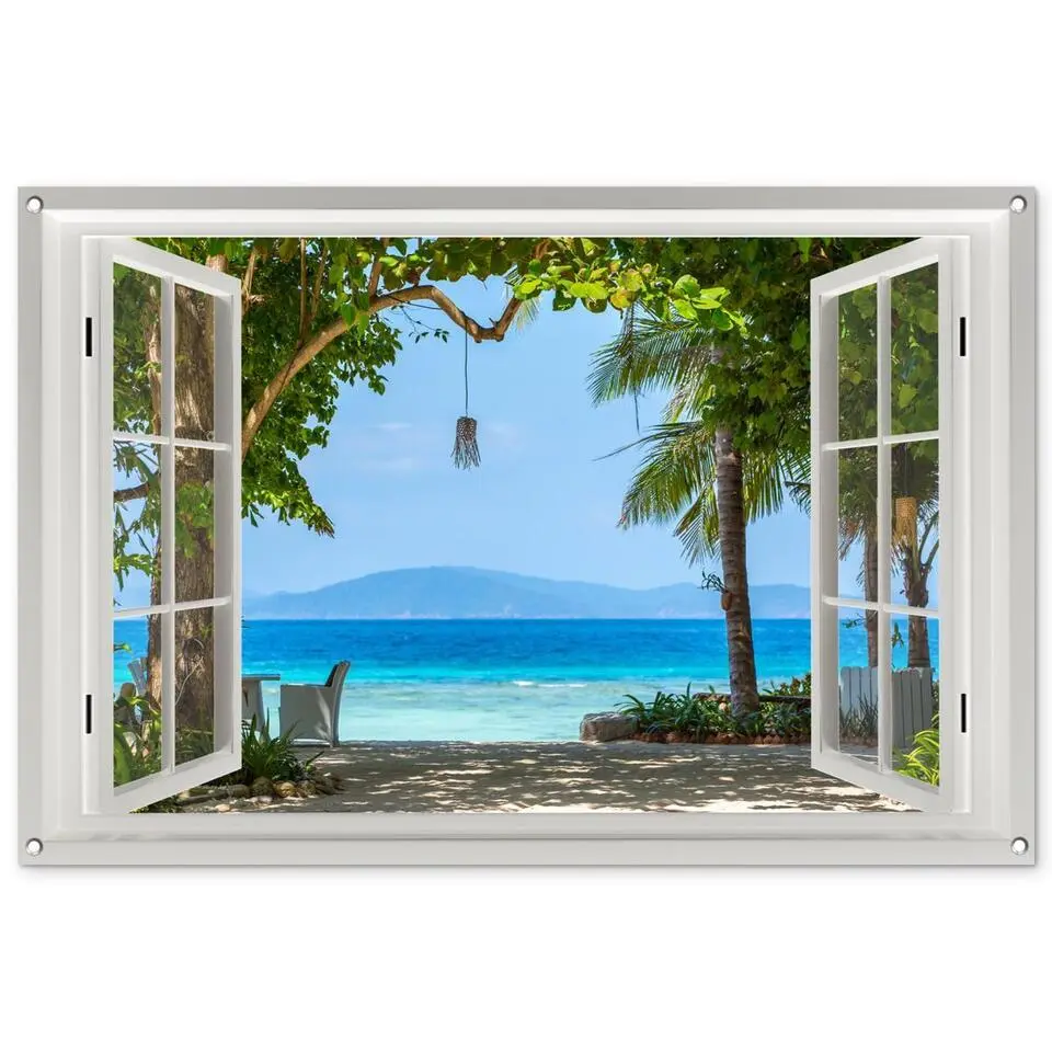 MuchoWow Tuinposter 120x80cm Doorkijk Boom Zee Palmboom