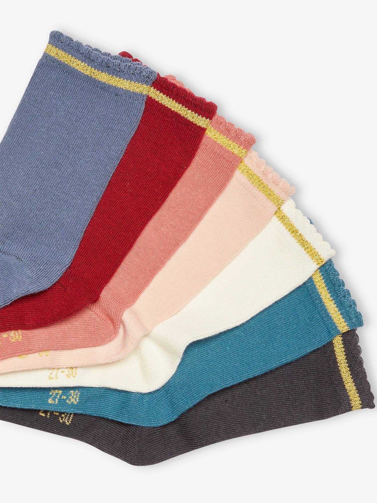 Pacote com 7 pares de meias lurex tamanho médio para meninas, rosa