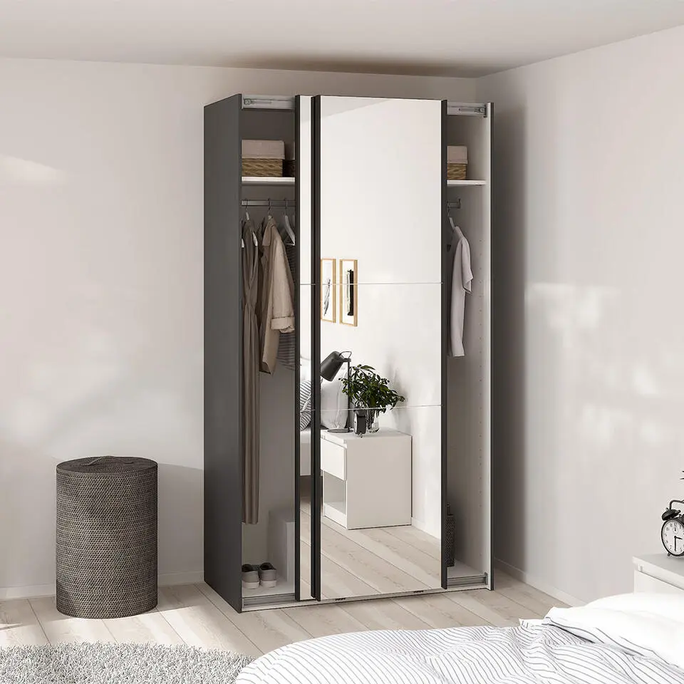 Hioshop Como schuifdeurkast 2 deuren met spiegel 120x220cm mat grijs