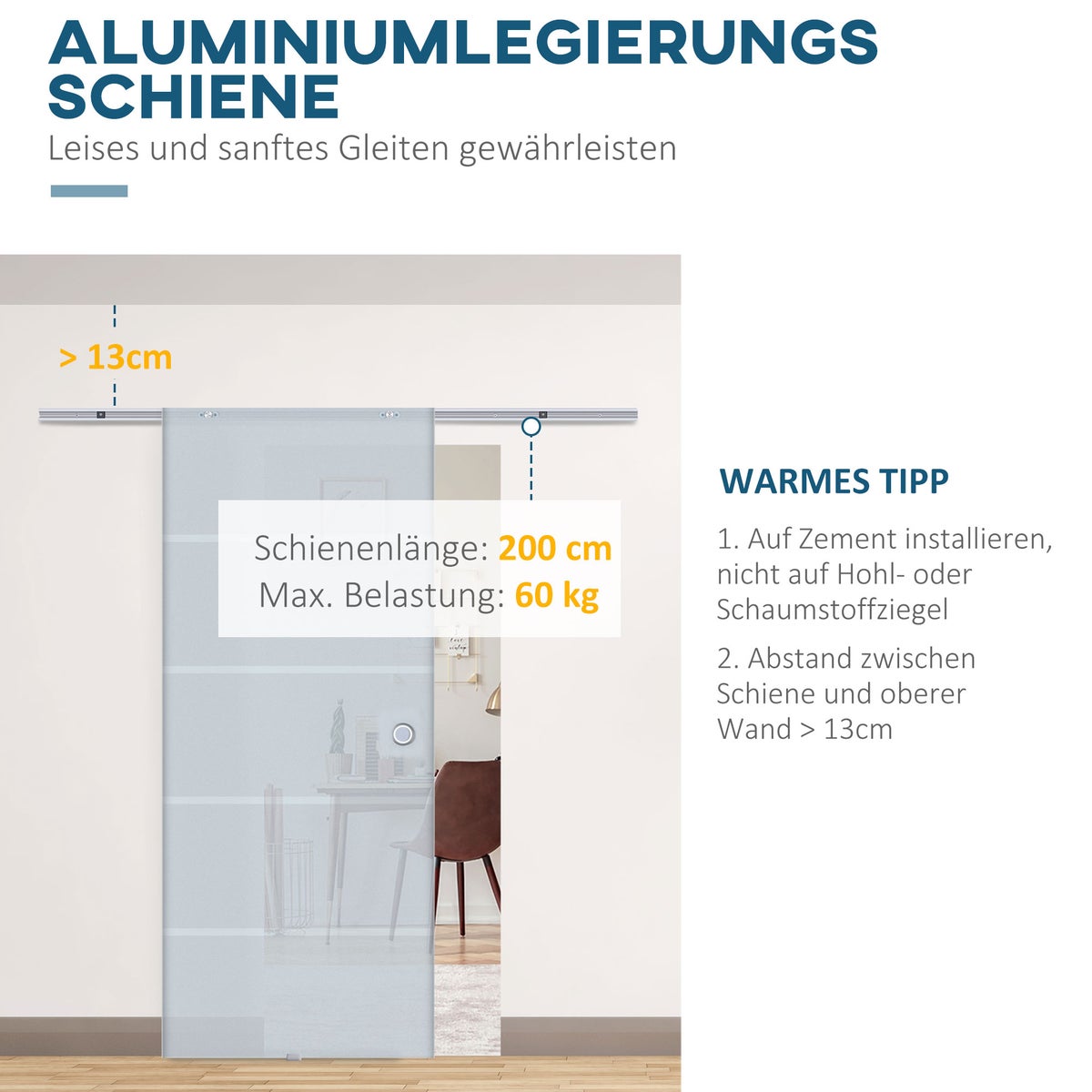 HOMCOM Glazen schuifdeur, schuifdeur, glazen deur, binnendeur, gedeeltelijk gematteerd, 775 x 2050 mm