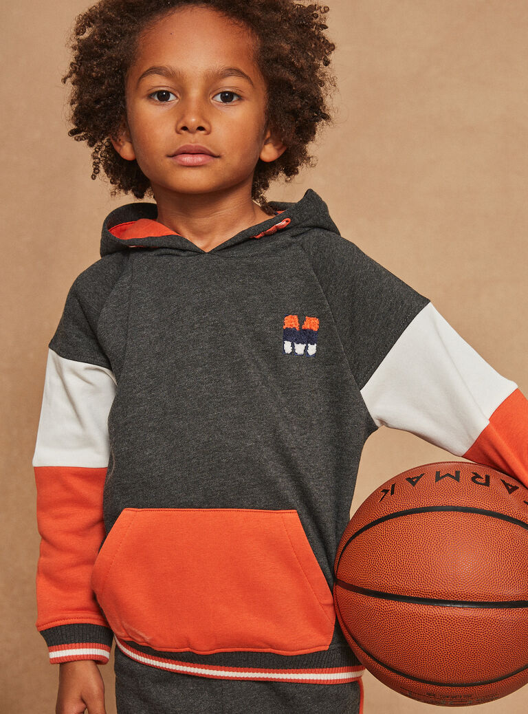 Sweat à capuche orange et blanc