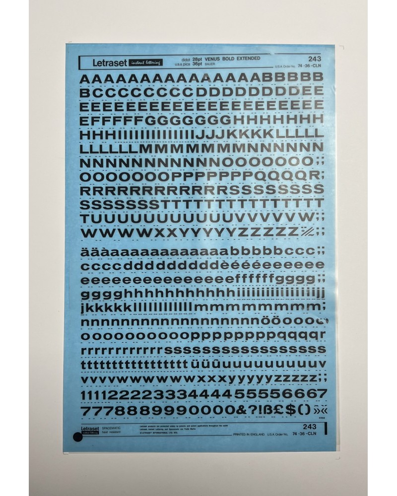 Letraset 243 - VENUS BOLD EXTENDED 28/36pt