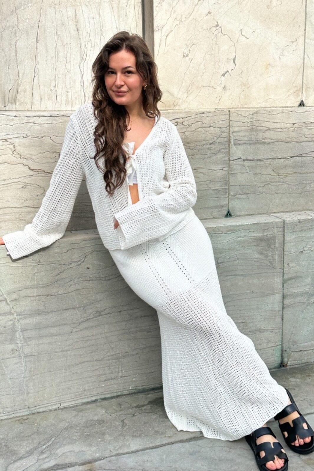 Neo Noir Lyric Crochet Knit Skirt white