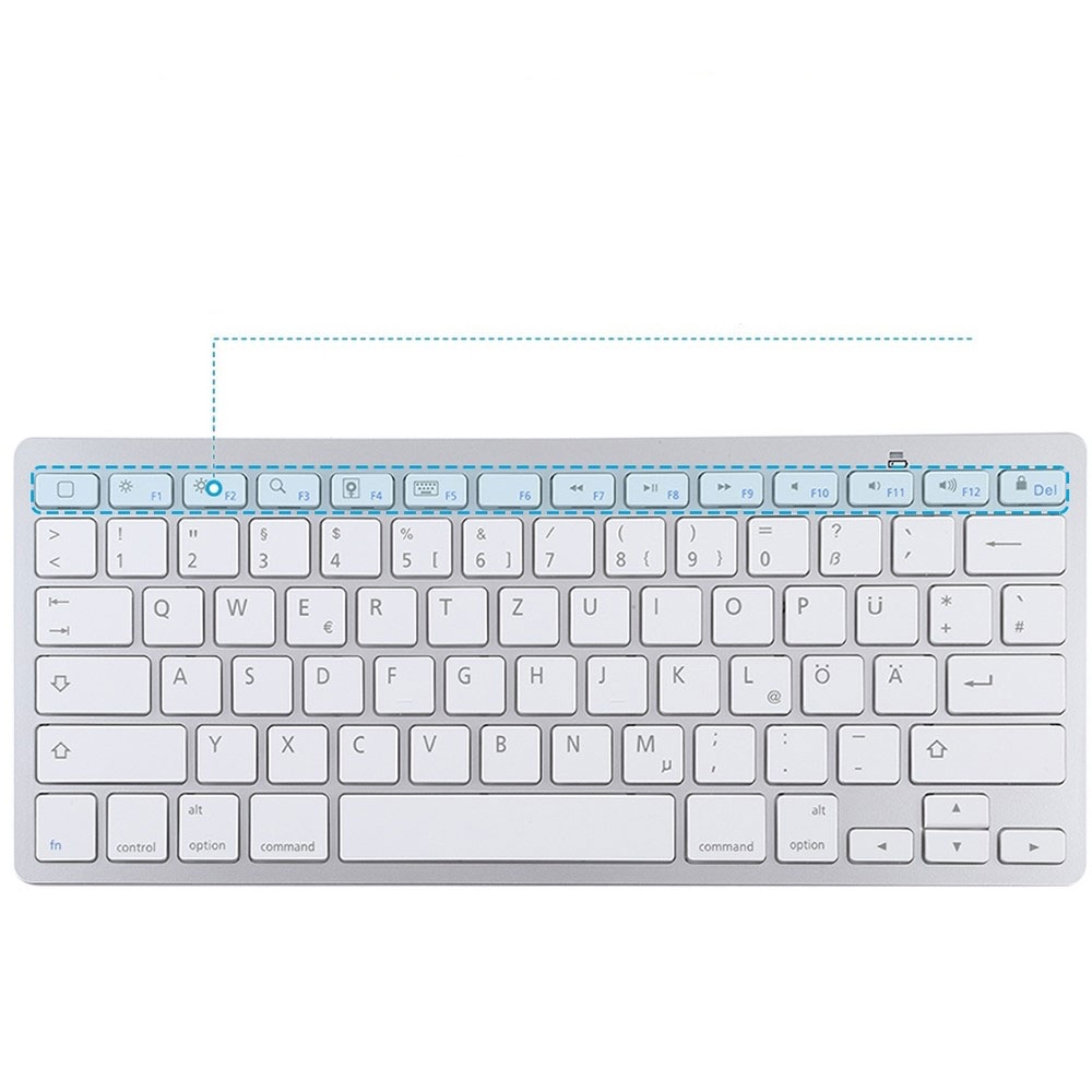 (DE Layout QWERTZ) Universal Bluetooth Tastatur Slim Design im Alu Look - Silber / Weiss