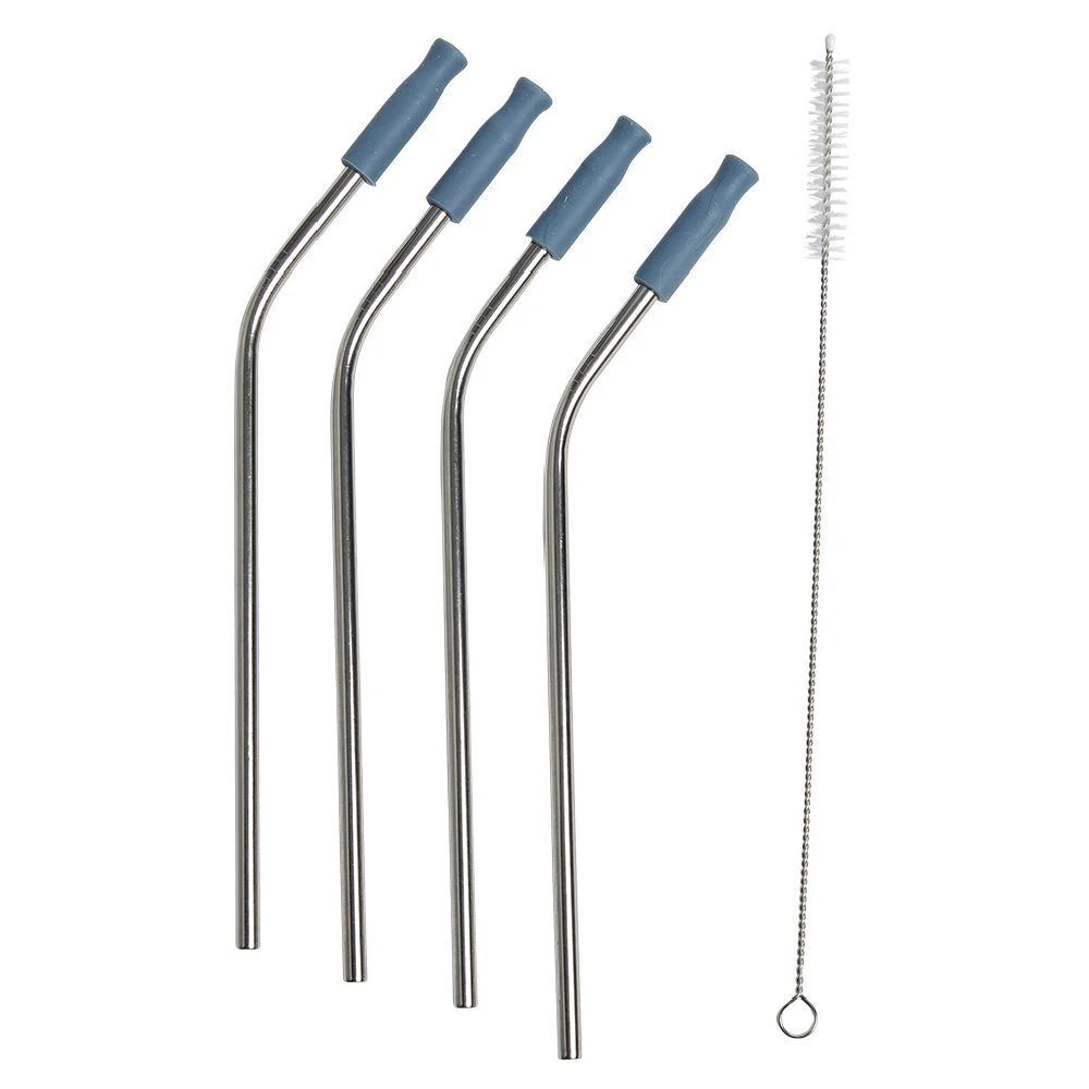 Paille en inox réutilisable avec embout silicone x4