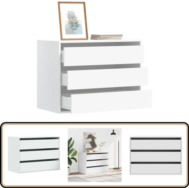 vidaXL - Ladekast - Wit - Bewerkte Hout - 3 Lades