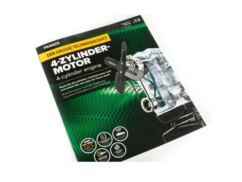 Franzis Bausatz 4-Zylinder-Motor 1:3, Deutsch/Englisch Bausatz eines 4-Zylinder Benzinmotors mit transparentem Motorenblock