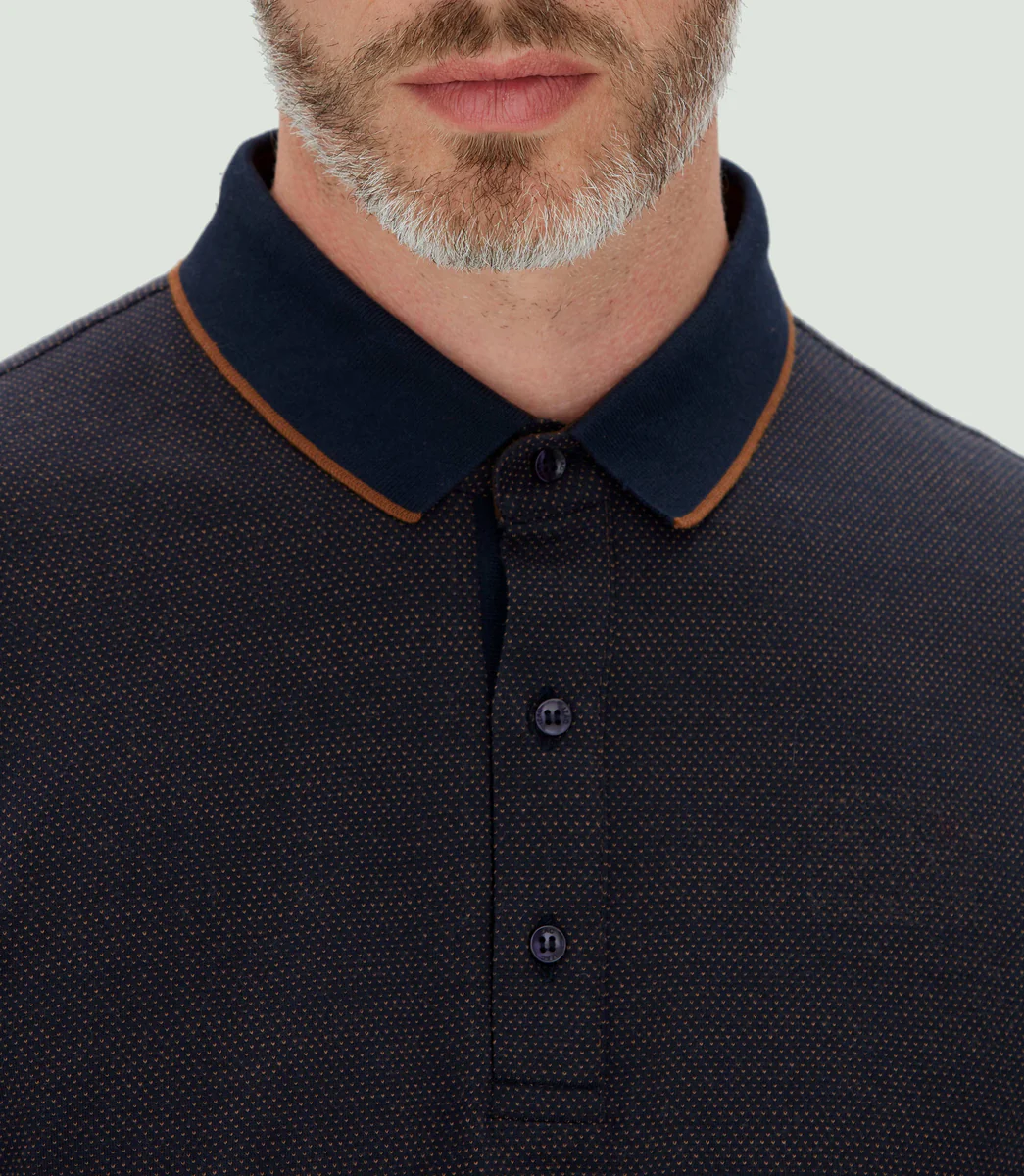 Polo jacquard manches longues marine 