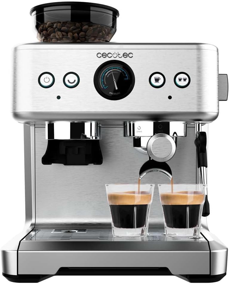 Cecotec Barista Power Espresso 20 Barista Maestro Express Kaffeemaschine. 2250 W, 20 Bar, Manometer und 2 Thermoblöcke, Kaffeebohnenbehälter, Mahlwerk mit 20 Stufen, Vaporizer