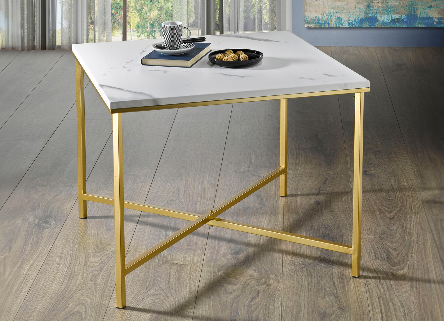 Couchtische aus goldfarben lackiertem Stahlrohr
