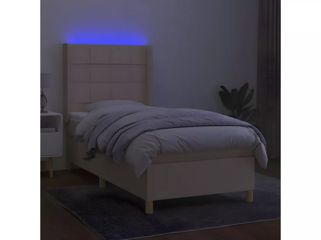 Sommier tapissier avec matelas et LED Crème 100x200 cm Tissu