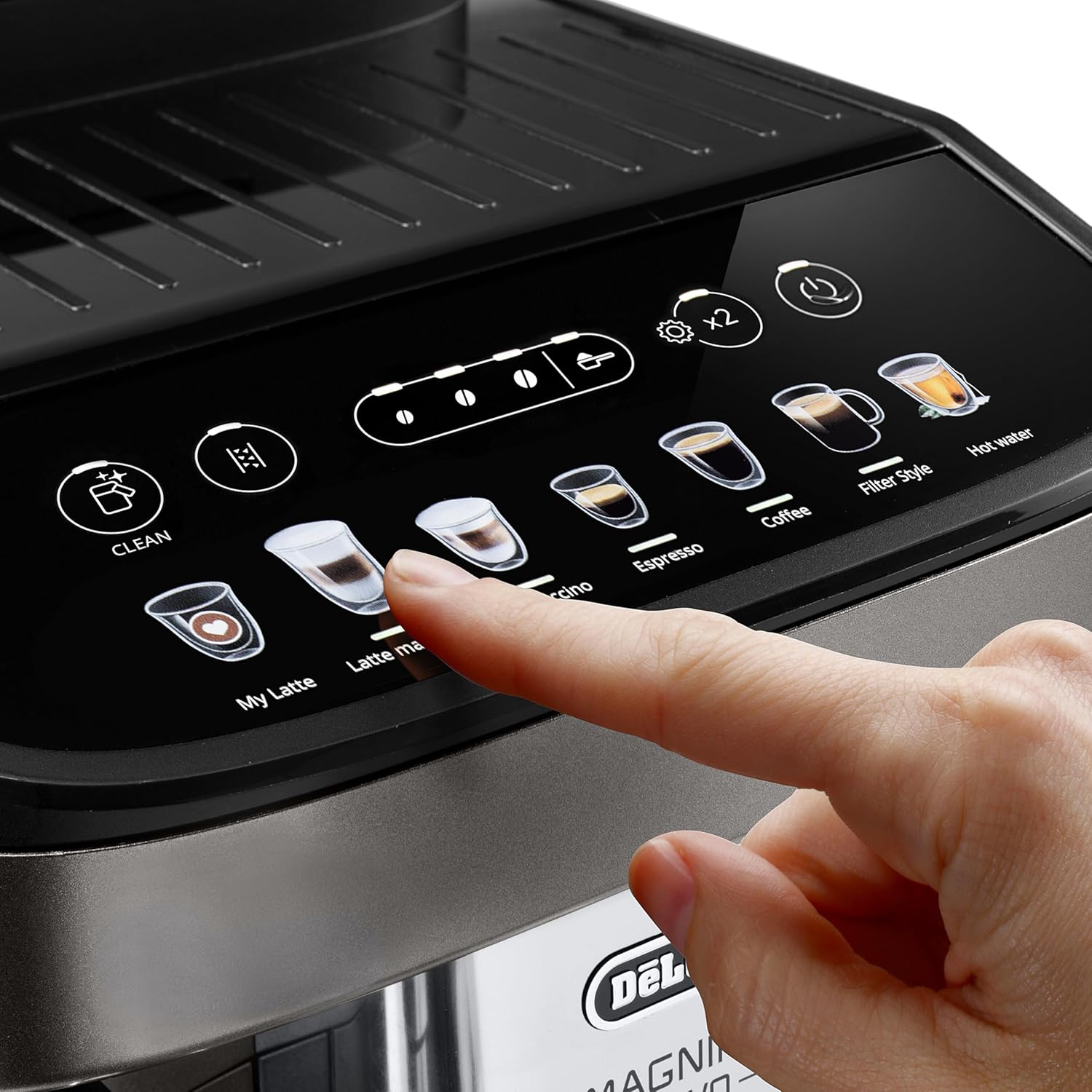 De'Longhi Magnifica Evo ECAM290.81.TB, Vollautomatische Kaffeemaschine, Kompakte Größe, Bean-to-Cup-Maschine, Automatischer Milchaufschäumer, 7 Rezepte, Soft Touch Farbdisplay, Titan/Schwarz