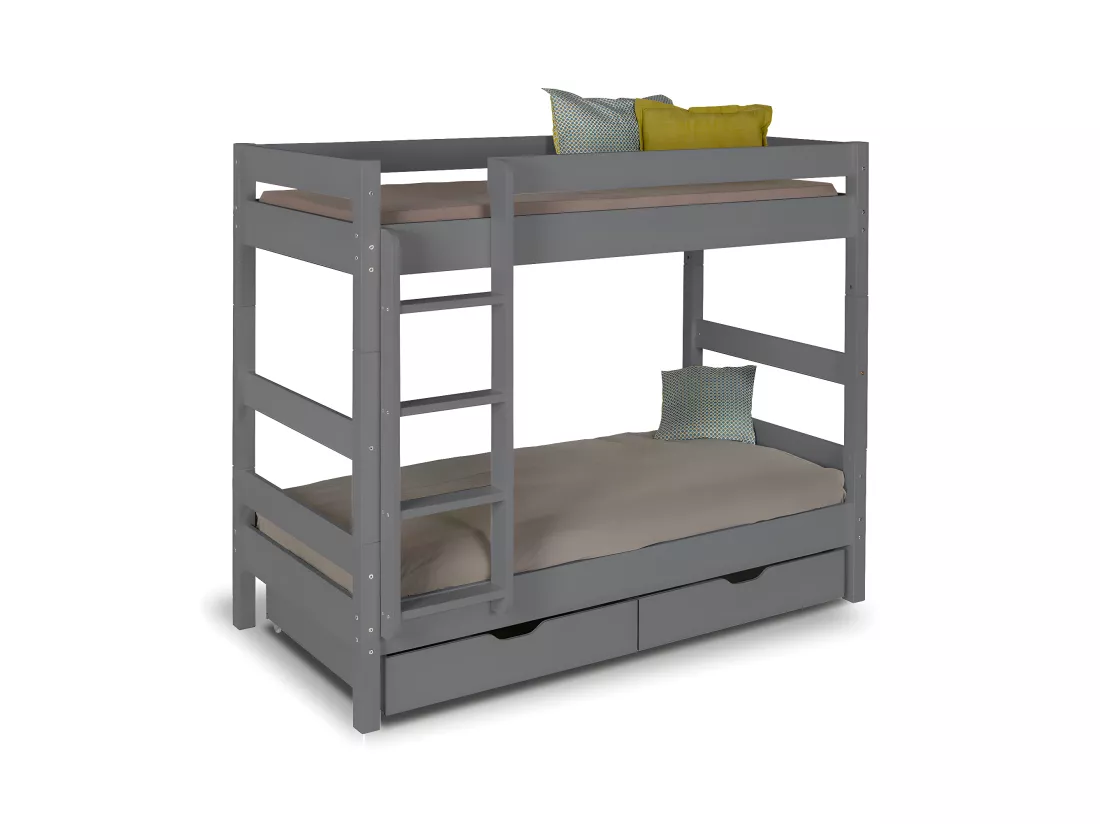 Lit superposé séparable 90x190 cm bois massif anthracite AARON