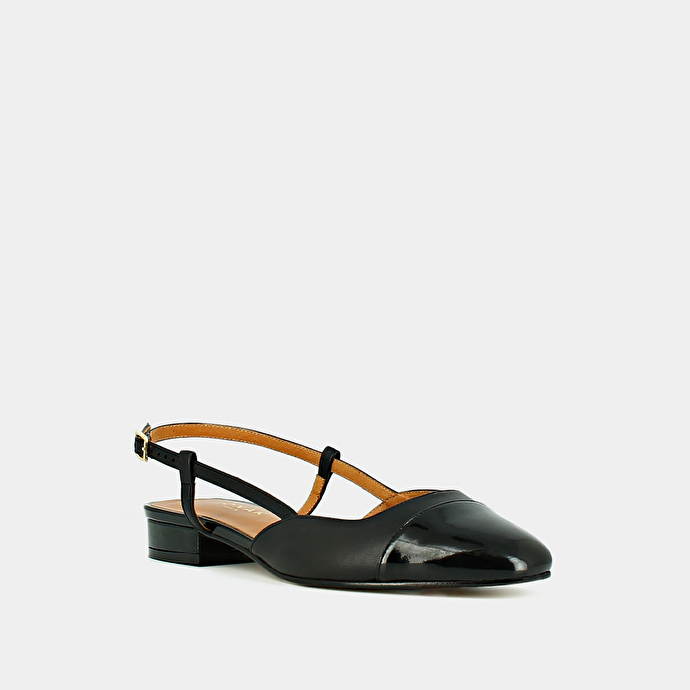 Ballerines ouvertes  en vernis et cuir noir