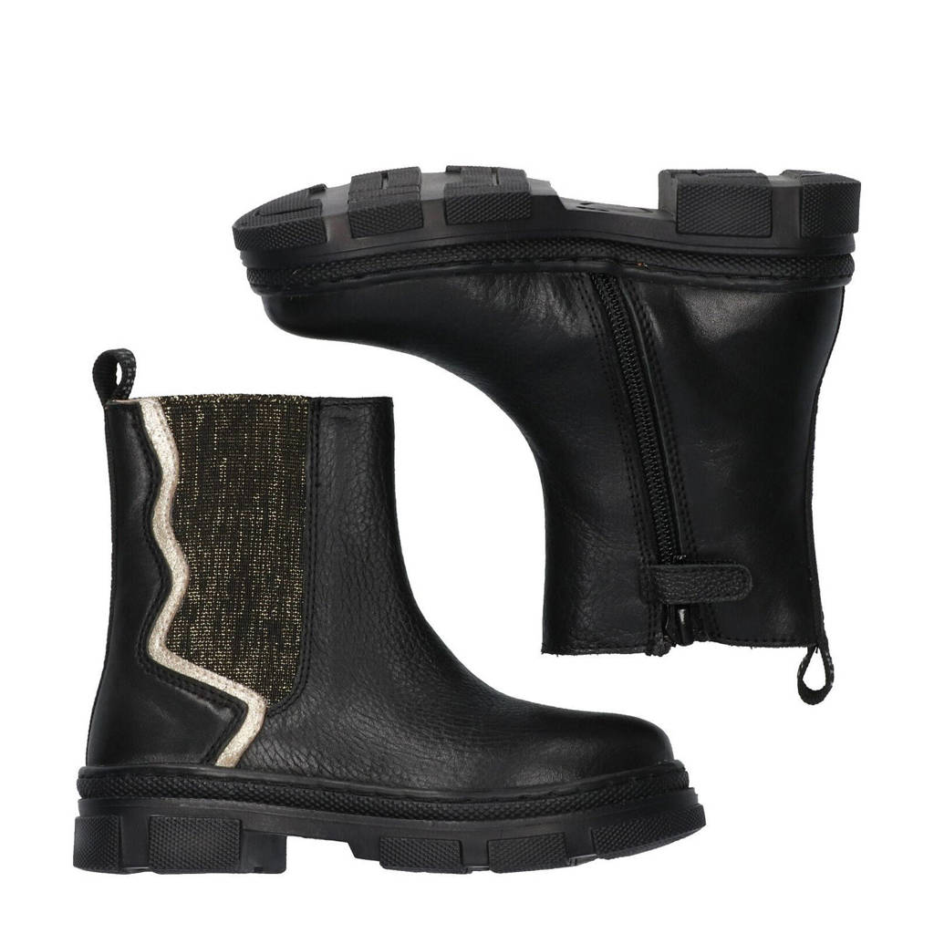 Braqeez Gia Gripchunky leren chelsea boots zwart