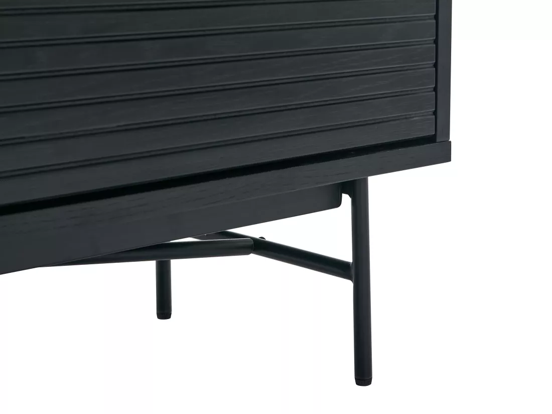 Buffet avec 2 portes et 3 tiroirs placage chêne et métal - Noir et Doré - SIRIOLA