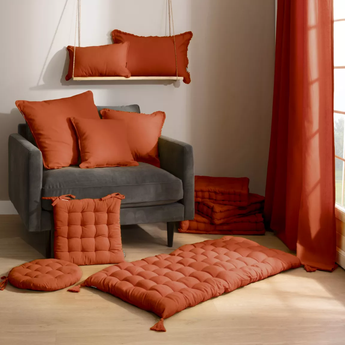 Coussin de sol coton (60 x 60 cm) Pixel Terracotta
