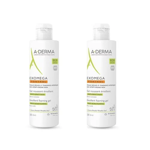 Gel Moussant Emollient Peaux A Tendance Atopique Exomega Control A-Derma - 2x500ml