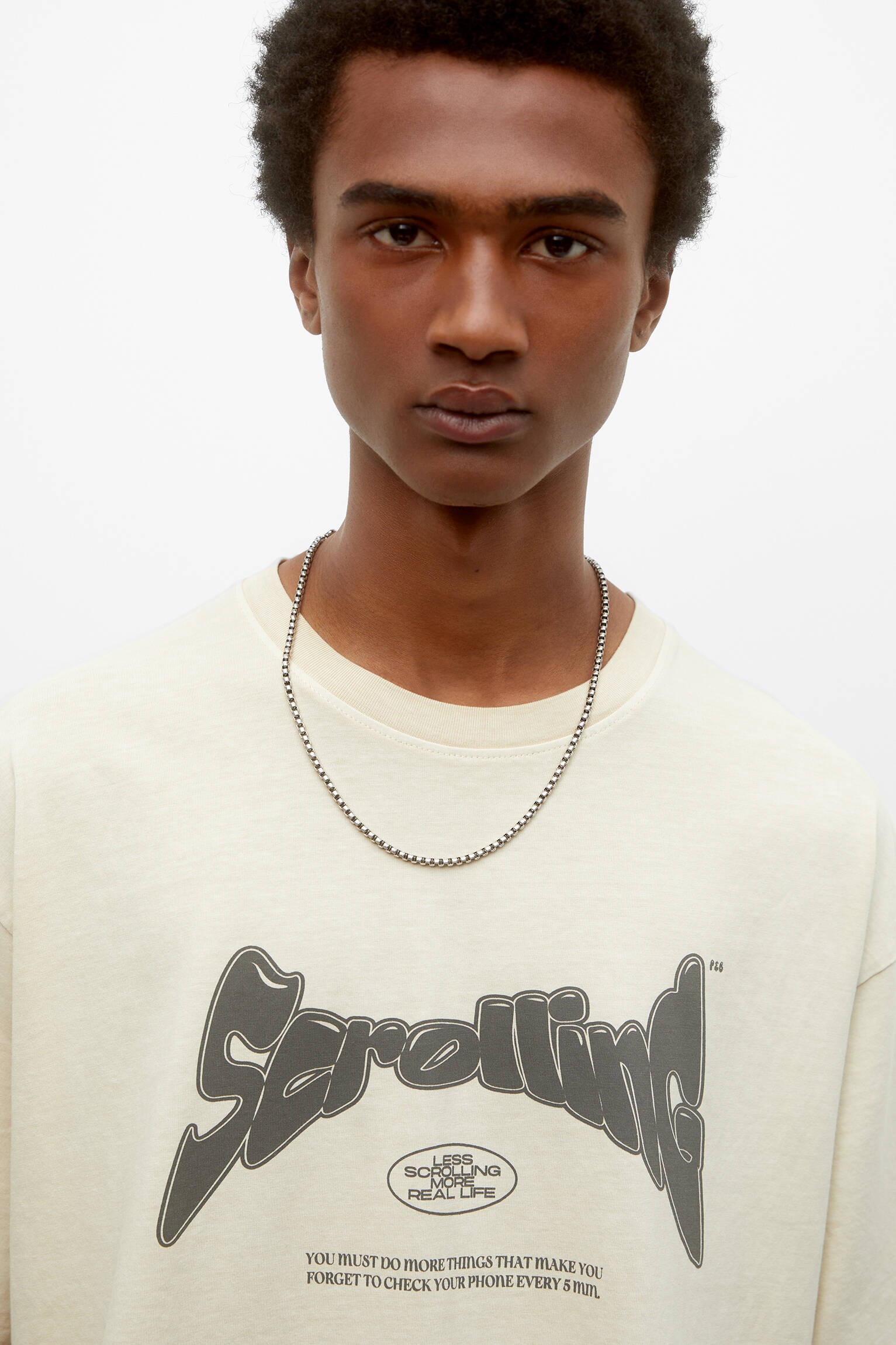 Camiseta de manga curta com estampa de texto STWD - Areia