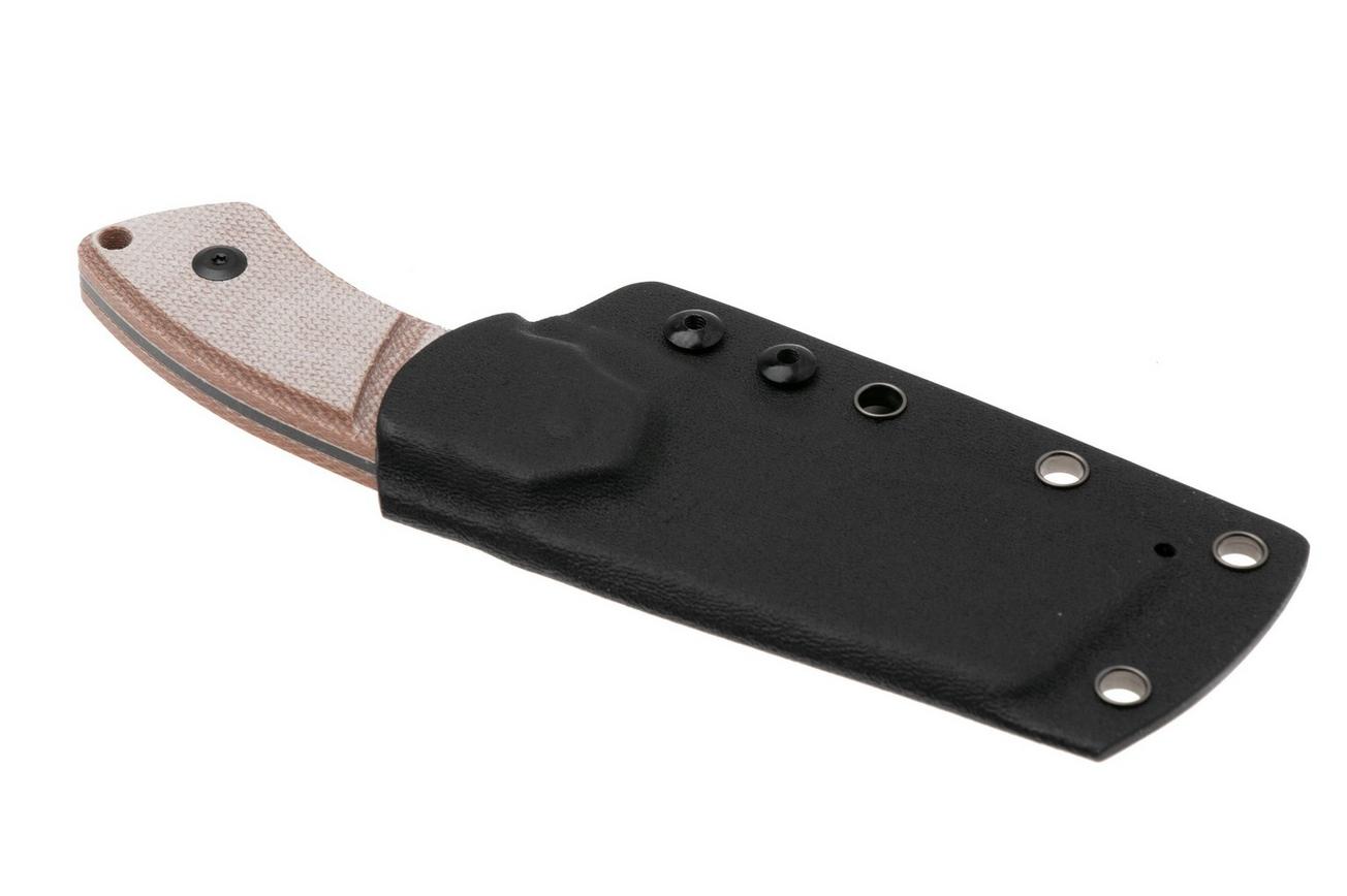 Kansept Korvid S G2030A4 Blackwashed 14C28N, Brown Micarta, vaststaand mes, Justin Koch design