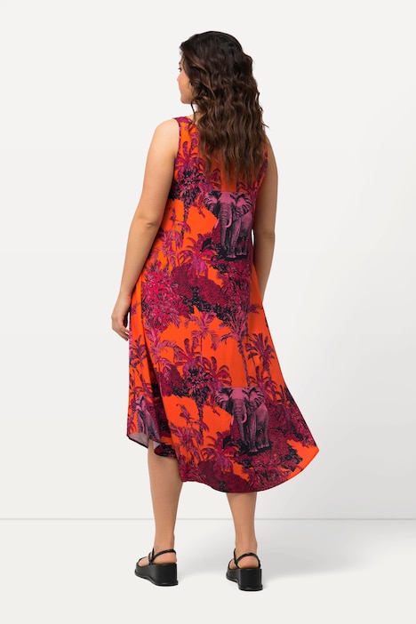 Kleid, Palmen, Elefanten, A-Linie, Rundhals, ärmellos