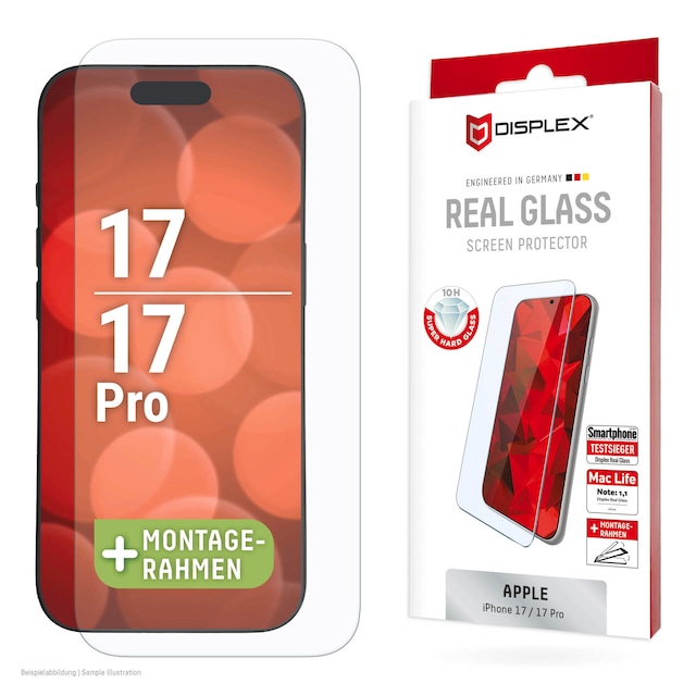 Displex Displayschutzglas »Real Glass Screen Protector« für Apple iPhone 17;Apple iPhone 17 Pro Displayschutzfolie, Schutzfolie, Bildschirmschutz, kratz- & stossfest