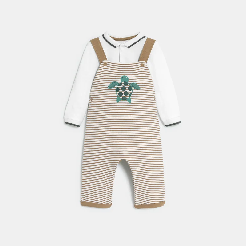 Salopette fantaisie rayée et body beige bébé garçon Beige