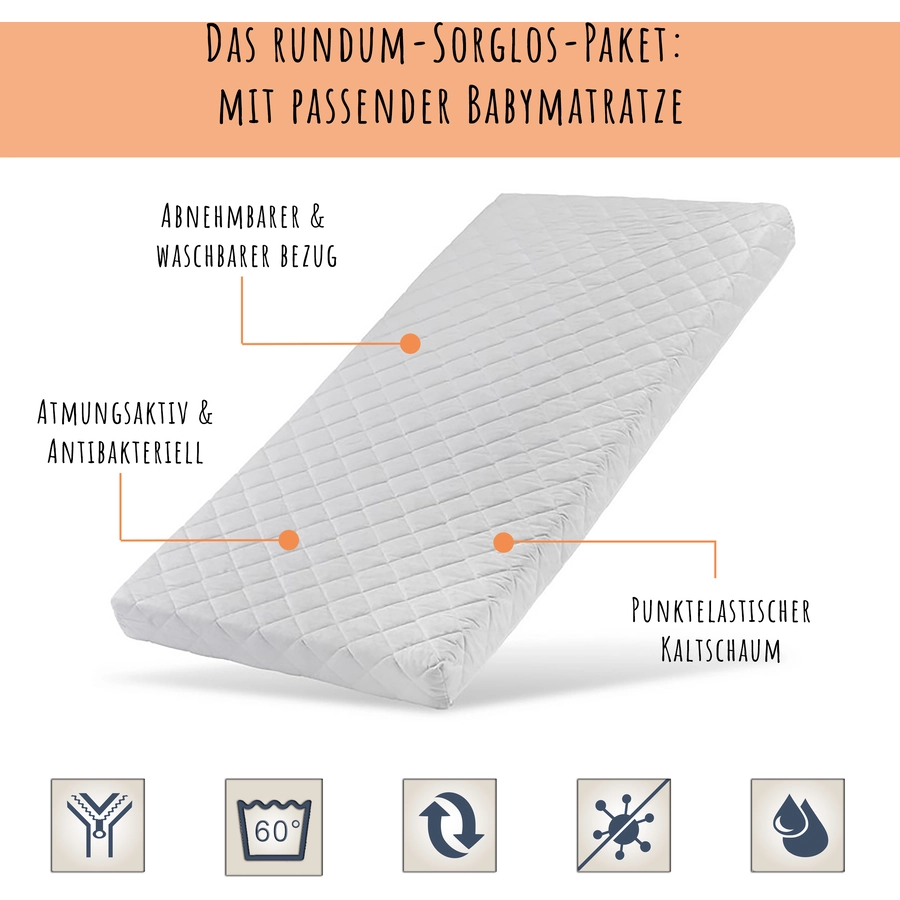 Kids Collective Beistellbett und Hausbett 60x120 cm mit Schublade, umbaubar weiß mit Matratze