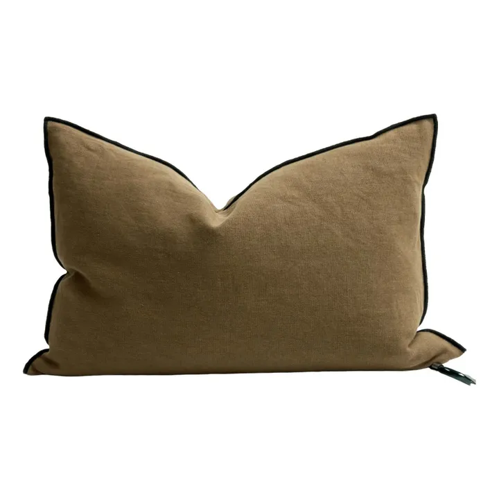 Maison de Vacances Coussin Vice Versa Black Line en lin stone washed | Bronze