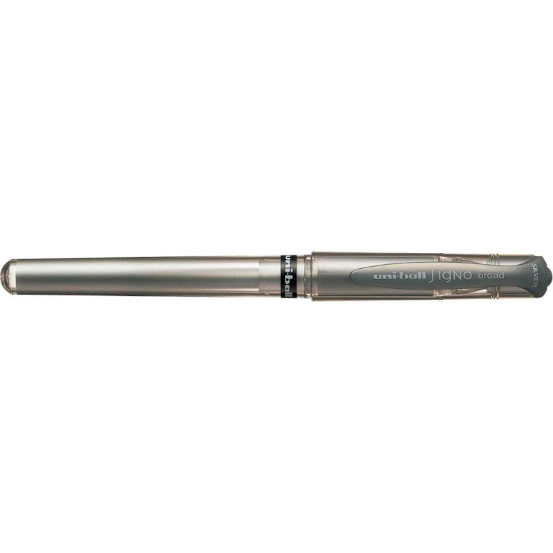 Stylo-bille uniball signo broad écriture large 0.8mm pointe 1mm grip caoutchouc encre gel résistant eau lumière argent