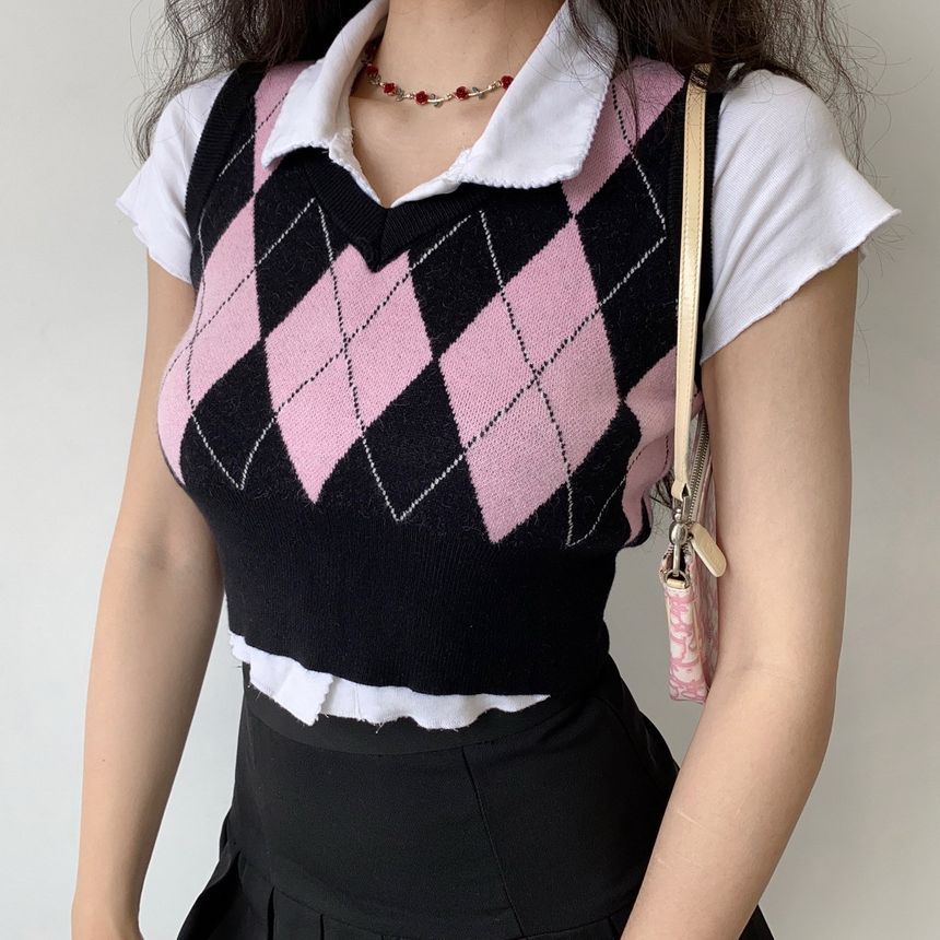 Rorah - V-hals Argyle Trui Vest