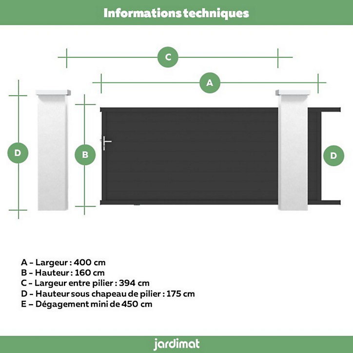 Portail Jardimat coulissant aluminium Alpes noir - 400 x h.160 cm
