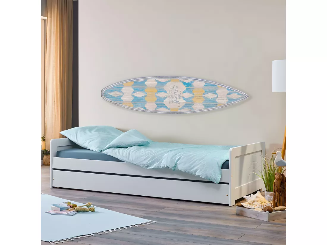 SALLY - Lit Gigogne 90x190 en Bois Massif Vernis Blanc