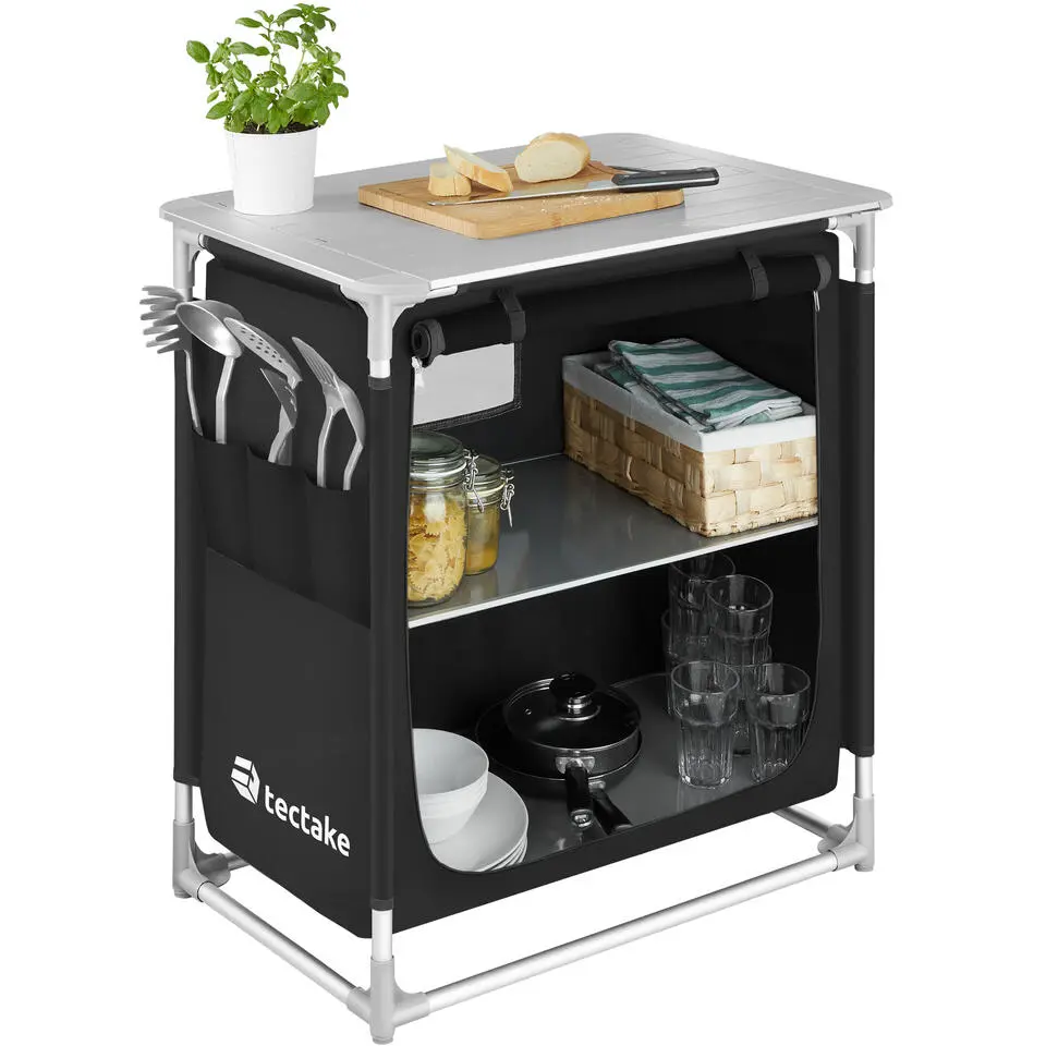 tectake - Campingkeuken 76x53,5x107cm, Zwart