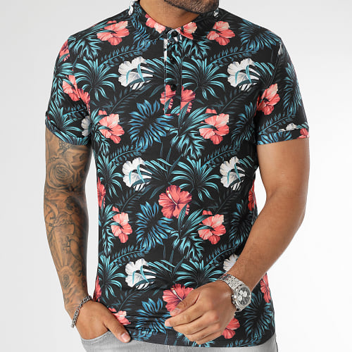 Polo Manches Courtes Imprimé Floral 2500 Noir